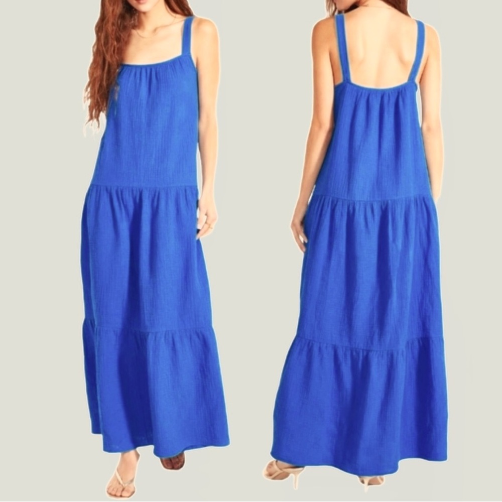Sleeveless Maxi Dress Women's XL Steve Madden Arianna Tiered Cotton Cobalt Blue